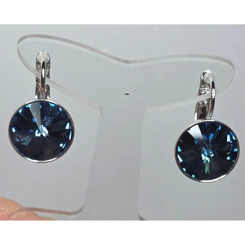 NEW Swarovski Montana BlueRound 13mm Leverback Drop Earrings Platinum Plated #3